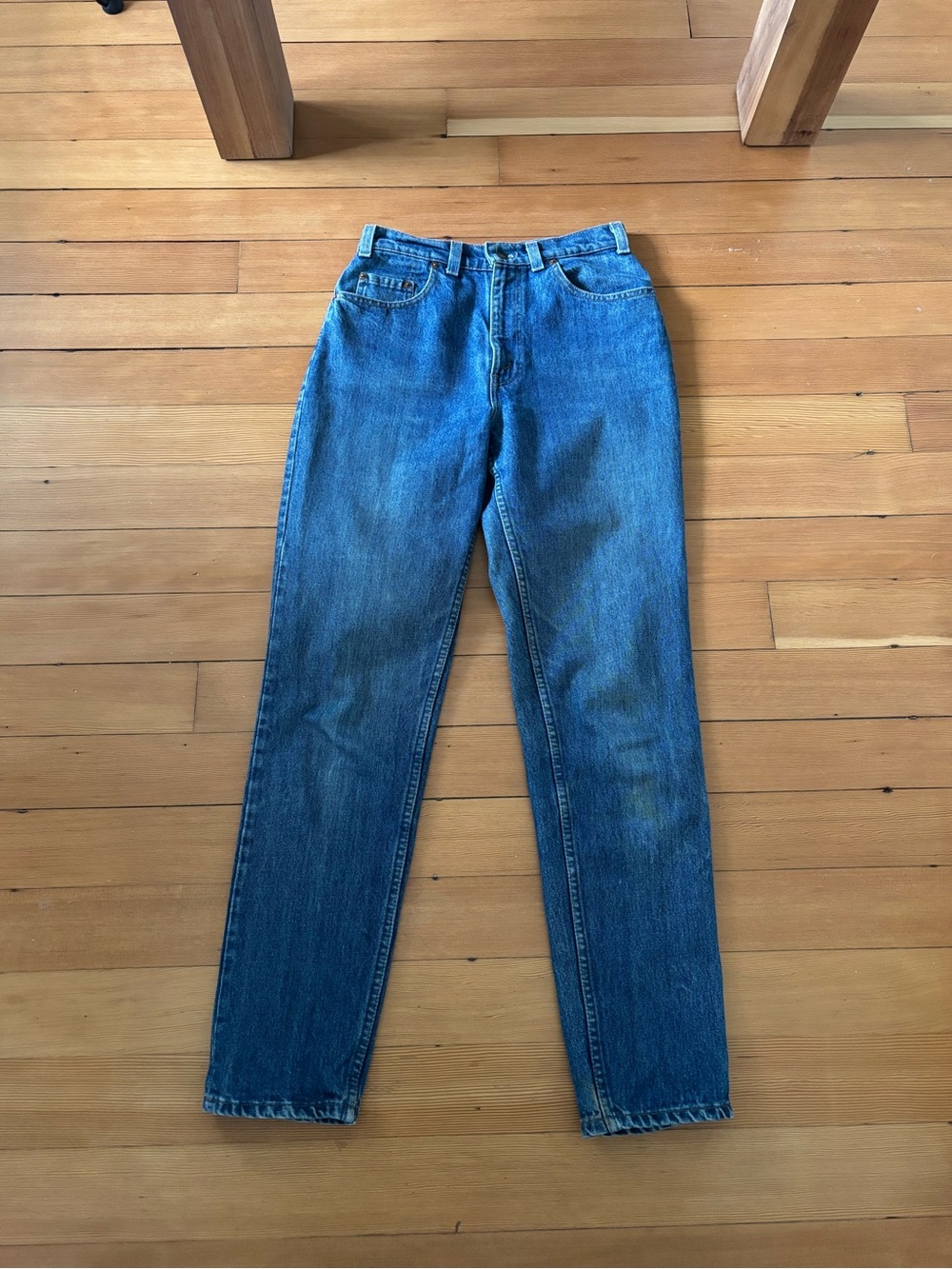 Vintage 1990s Levi’s 531 mid blue faded dark wash high rise tapered leg - Picture 2 of 13